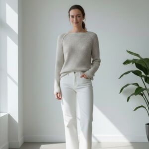 Nili Lotan light grey lightweight cashmere ribbed sweater - Small